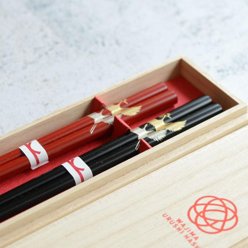 [筷子] Kotobuki Gold＆Silver Cranes（2瓦）| Hashimoto Kousaku Sikki | Wajima漆器