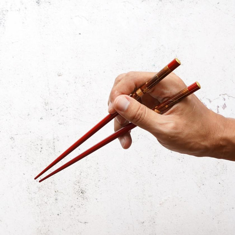 [筷子]手繪金或銀LACQUR金納西富士櫻花紅色（1套）| Hashimoto Kousaku Sikki | Wajima漆器