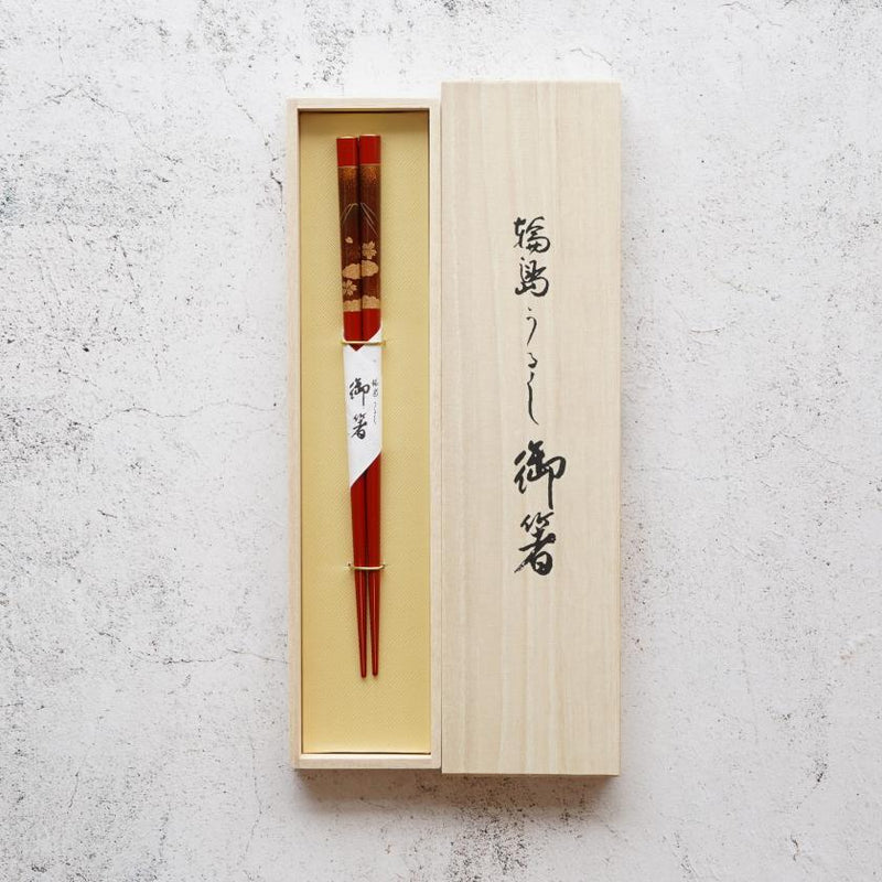 [ตะเกียบ] ทองคำวาดด้วยมือหรือเงิน Lacqur Gold Nashiji ฟูจิดอกซากุระสีแดง (1 ชุด) | Hashimoto Kousaku Sikki | wajima lacquer