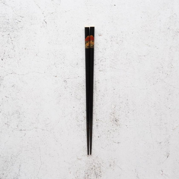 [筷子]手繪金或銀Lacqur富士櫻花黑色（1套）| Hashimoto Kousaku Sikki | Wajima漆器