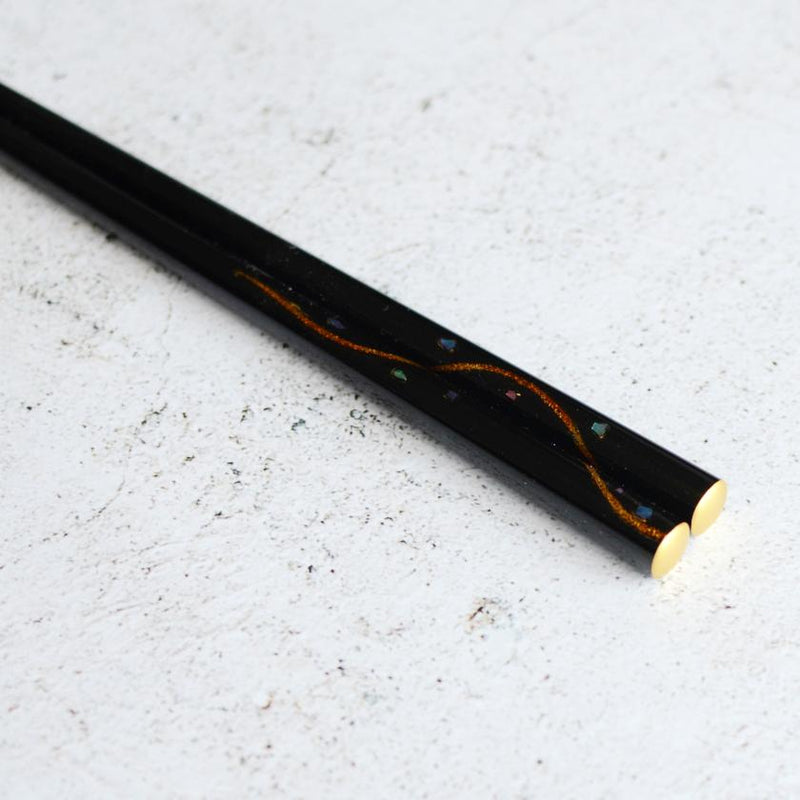 [CHOPSTICKS] HAND-DRAWN GOLD OR SILVER LACQUR SPRAYBLACK (1 SET) | HASHIMOTO KOUSAKU SIKKI | WAJIMA LACQUER