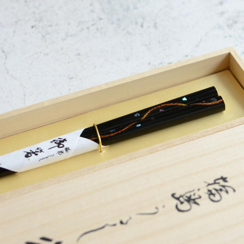 [CHOPSTICKS] HAND-DRAWN GOLD OR SILVER LACQUR SPRAYBLACK (1 SET) | HASHIMOTO KOUSAKU SIKKI | WAJIMA LACQUER