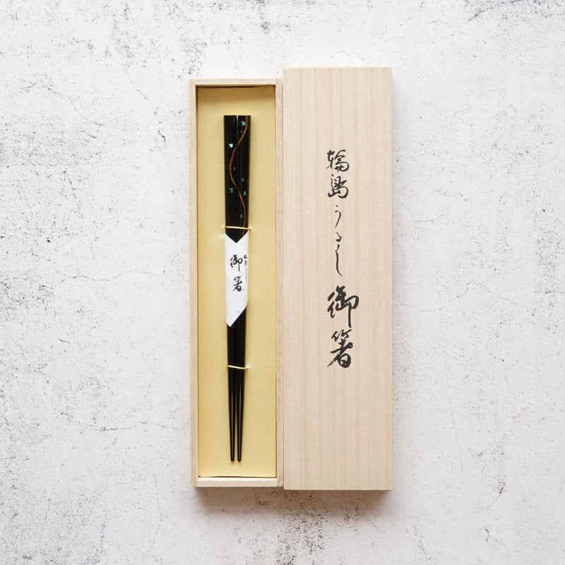 [CHOPSTICKS] HAND-DRAWN GOLD OR SILVER LACQUR SPRAYBLACK (1 SET) | HASHIMOTO KOUSAKU SIKKI | WAJIMA LACQUER