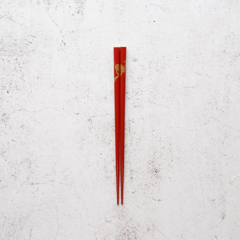 [ตะเกียบ] ทองคำวาดด้วยมือหรือเงิน lacqur พลัมสีแดง (1 ชุด) | Hashimoto Kousaku Sikki | wajima lacquer