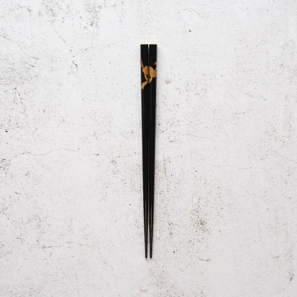 [筷子]手繪金或銀LACQUR李子黑色（1套）| Hashimoto Kousaku Sikki | Wajima漆器