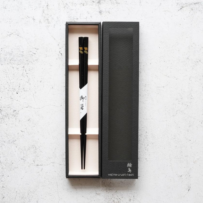 [筷子]手繪金或銀LACQUR Namichidori Black（1套）| Hashimoto Kousaku Sikki | Wajima漆器
