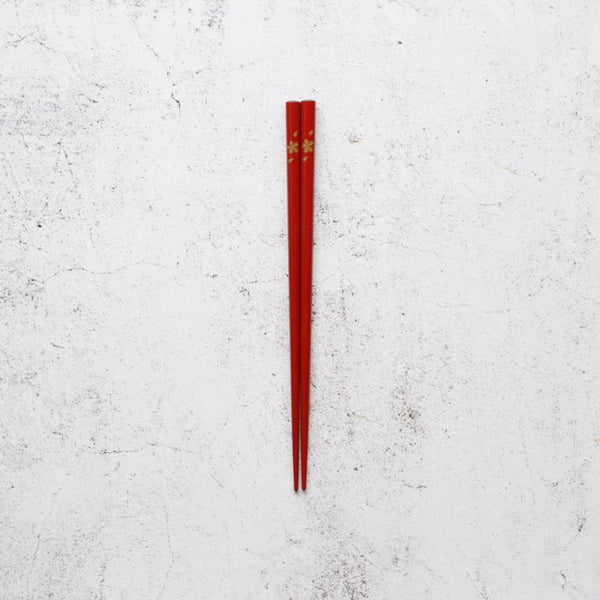 [筷子]手繪金或銀La Lacqur吐出花紅色（1套）| Hashimoto Kousaku Sikki | Wajima漆器
