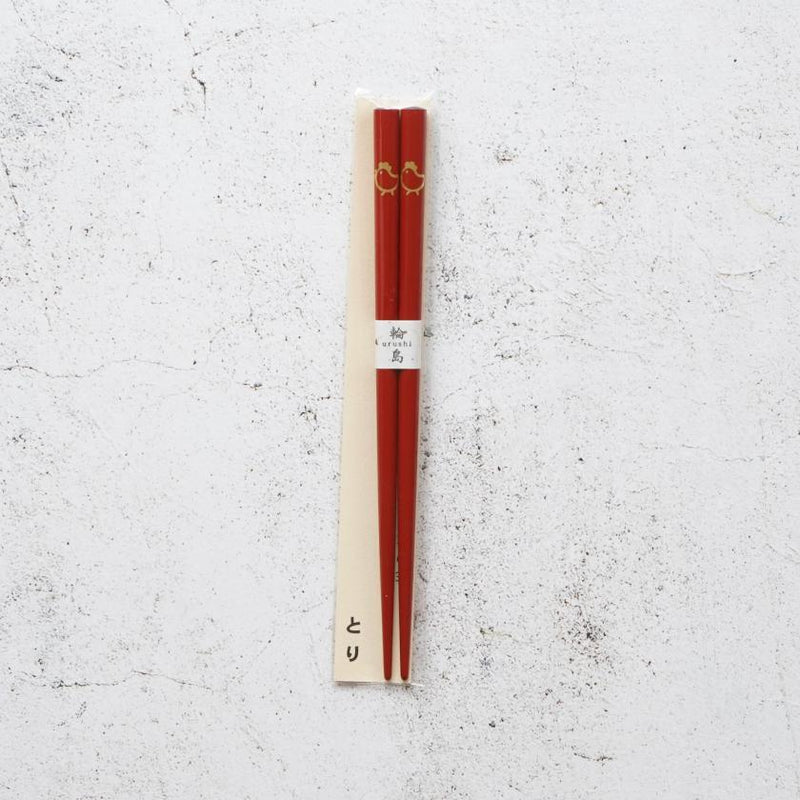 [筷子]兒童日本黃道帶鳥紅色（1套）| Hashimoto Kousaku Sikki | Wajima漆器