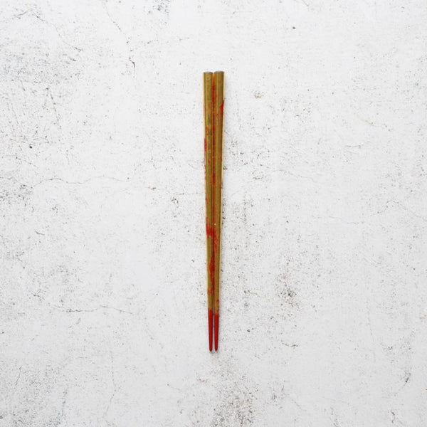 [ตะเกียบ] Gold Leaf Fukuju สีแดง (1 ชุด) | Hashimoto Kousaku Sikki | wajima lacquer