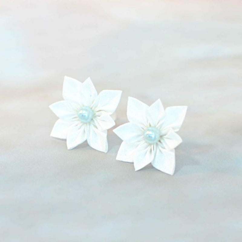 [ACCESSORY 4 PIECES] PURE WHITE (BARRETTE, BROOCH, EARRINGS, RING) | TSUMAMI KANZASHI