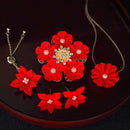 [附件4件]猩紅色（胸針，鏈條手鐲，耳環，吊墜）| tsumami kanzashi