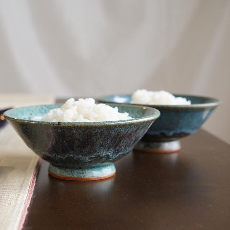 【쌀 그릇 2 개 세트】 루리 카라 쓰 & 후디 쿠 쿠 카라 쓰 | Umezato Gama | 오타니 도자기