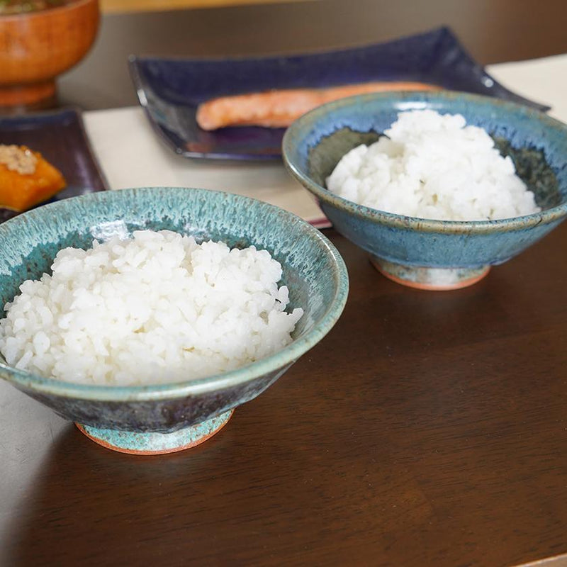 【쌀 그릇 2 개 세트】 루리 카라 쓰 & 후디 쿠 쿠 카라 쓰 | Umezato Gama | 오타니 도자기
