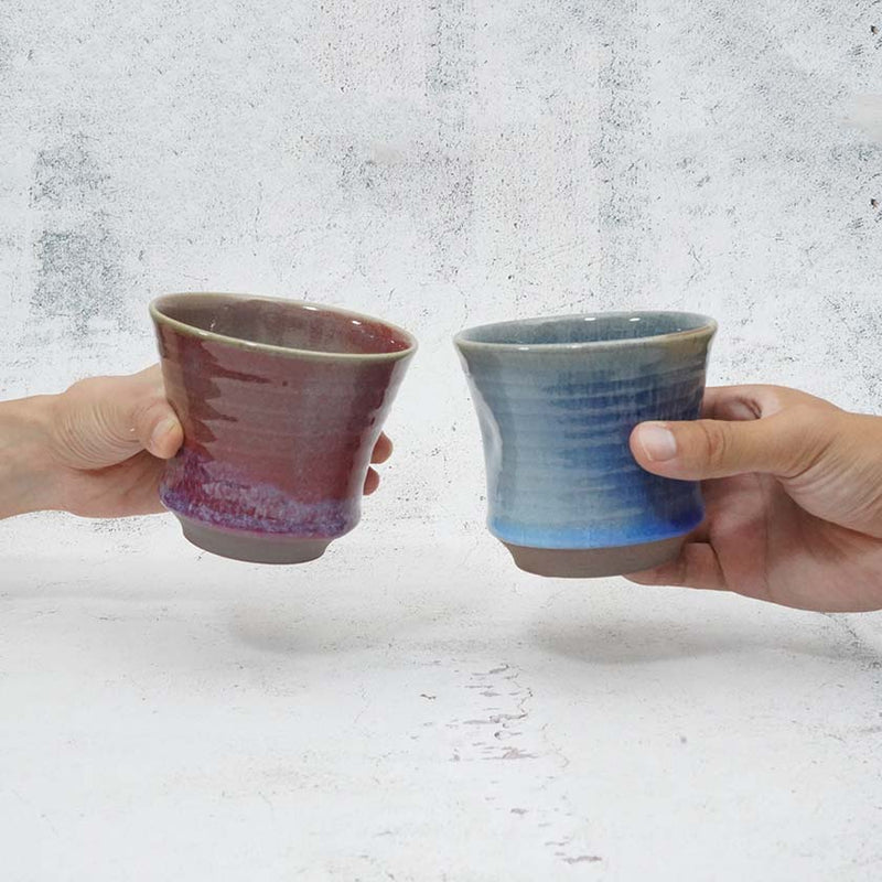 [COFFEE CUP & SAUCER 2 PIECES SET] CINNABAR & BLUE GLAZE | YOSHIMI GAMA | OTANI WARE