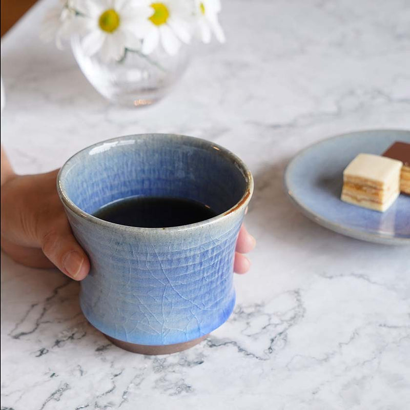 [커피 컵 & 접시 2 조각 세트] Cinnabar & Blue Glaze | 요시미 가마 | 오타니 도자기