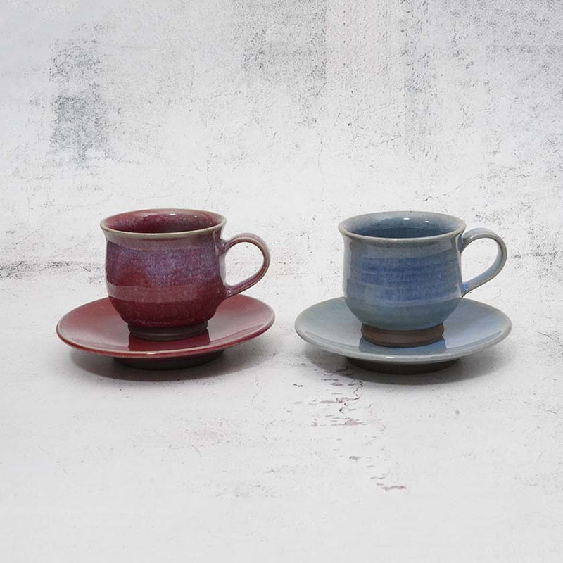 [杯2件套裝]硃砂和藍色釉| Yoshimi Gama | Otani Ware.