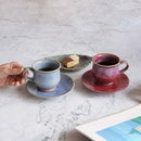 [CUP 2PIECES SET] CINNABAR & BLUE GLAZE | YOSHIMI GAMA | OTANI WARE