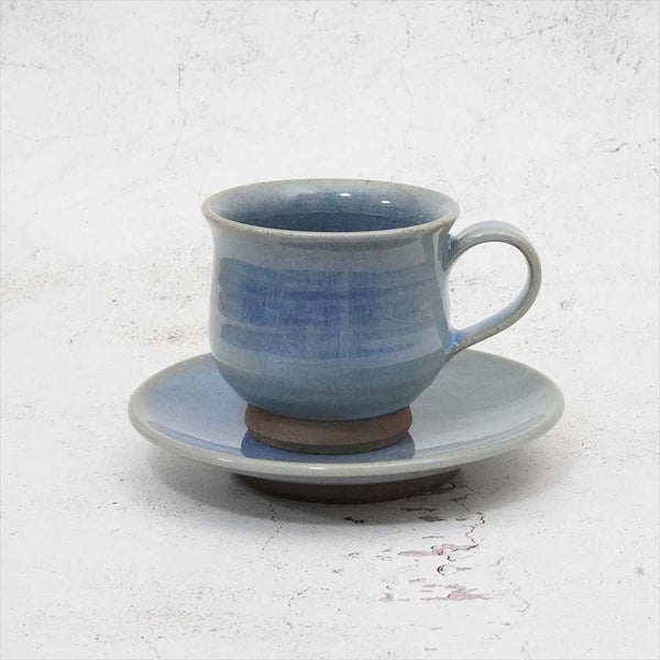 [ถ้วยกาแฟและจานรอง] สีฟ้าเคลือบ | Yoshimi Gama | โอตานี
