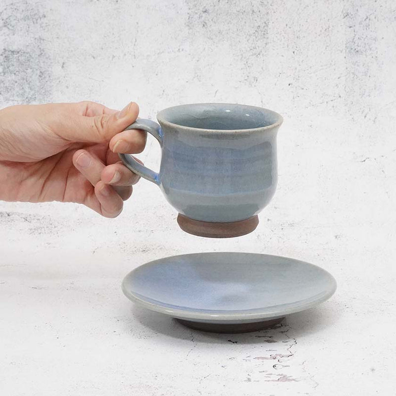 [커피 컵 & 접시] 푸른 유약 | 요시미 가마 | 오타니 도자기