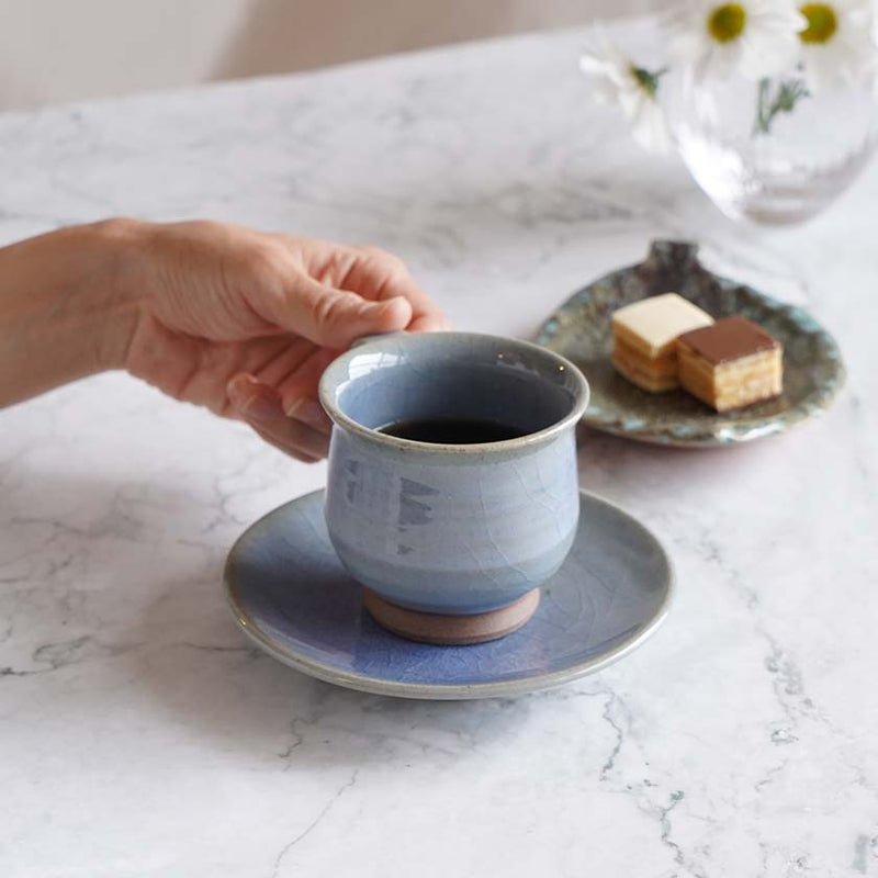 [咖啡杯和碟]藍色釉| Yoshimi Gama | Otani Ware.