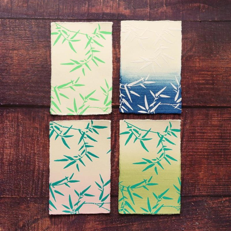 [엽서] 대나무 잔디 4 색 세트 (흰색, 파랑, 분홍색, 녹색) | 카라겐 | 카라 카미
