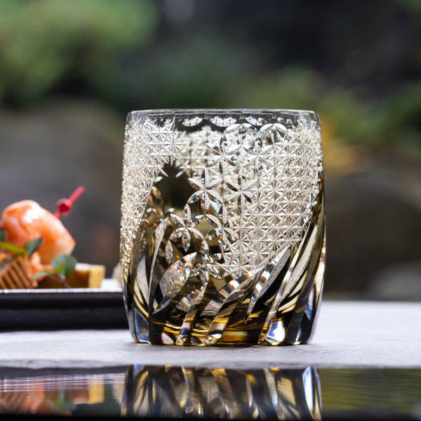 [搖滾玻璃]威士忌玻璃Kasaneirome Kumiko和格子| kagami水晶| edo cut glass