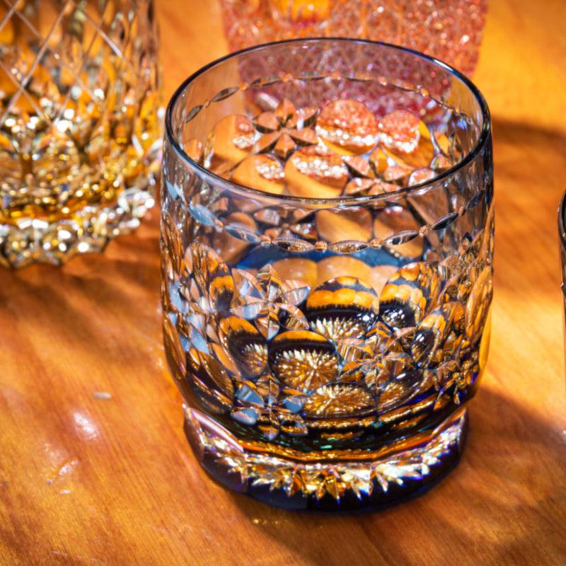 [搖滾玻璃]威士忌玻璃Kasaneirome Tamamai（雜耍球）| kagami水晶| edo cut glass