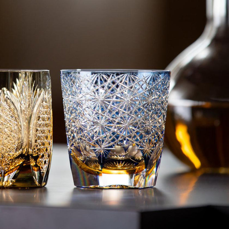[搖滾玻璃]威士忌玻璃Kasaneirome ogiku（豐富的菊花）| kagami水晶| edo cut glass