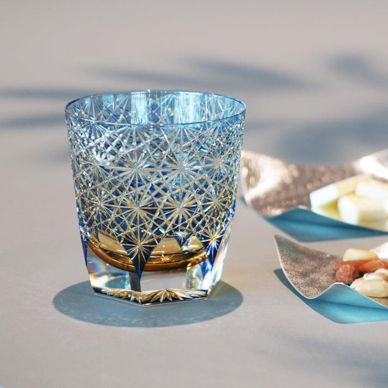 [ROCKS GLASS] WHISKEY GLASS KASANEIROME OGIKU (CHRYSANTHEMUM IN ABUNDANCE) | EDO KIRIKO | KAGAMI CRYSTAL