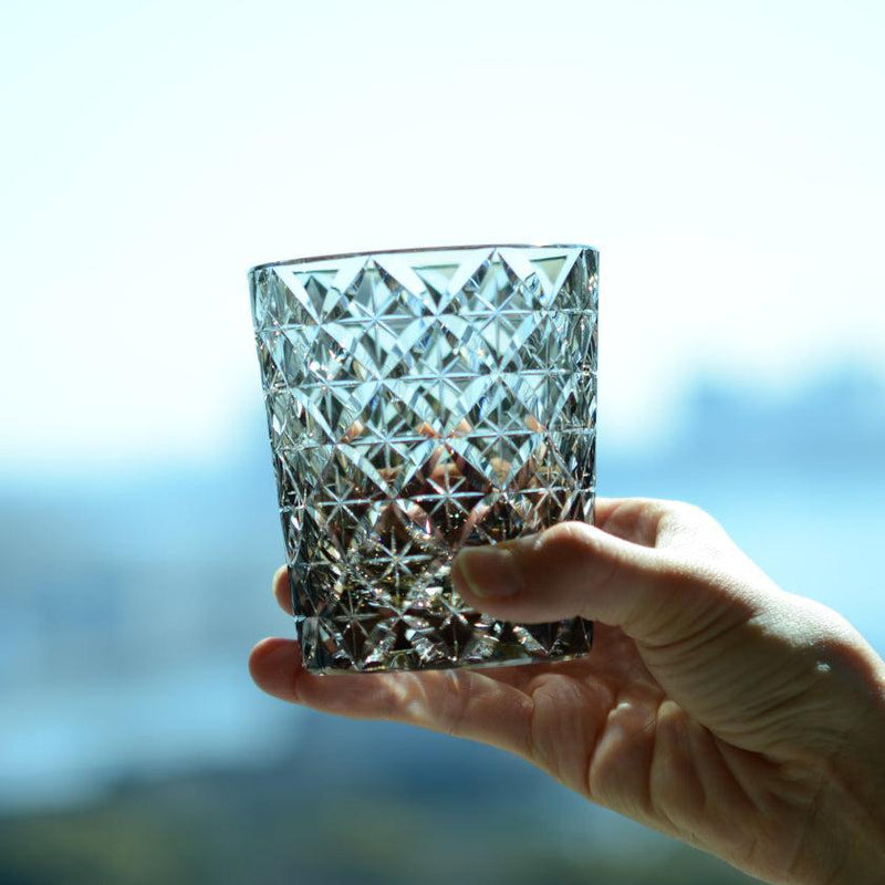 [ROCKS GLASS] WHISKEY GLASS CIRCLE MESH BLACK BY SATOSHI NABETANI MASTER OF TRADITIONAL CRAFTS | EDO KIRIKO | KAGAMI CRYSTAL