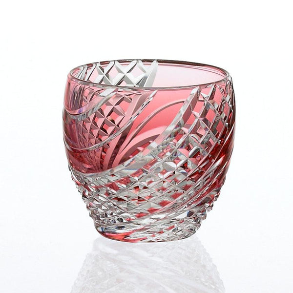 [緣故杯]緣故杯魚鱗條紋紅色| kagami水晶| edo cut glass