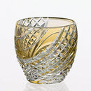 [SAKE CUP] FISH SCALES STRIP YELLOW | EDO KIRIKO | KAGAMI CRYSTAL