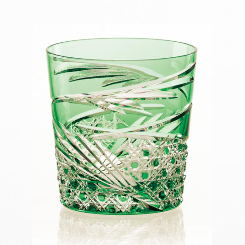 [Rocks Glass] Mai (สีเขียว) | Edo Kiriko | คากามิคริสตัล