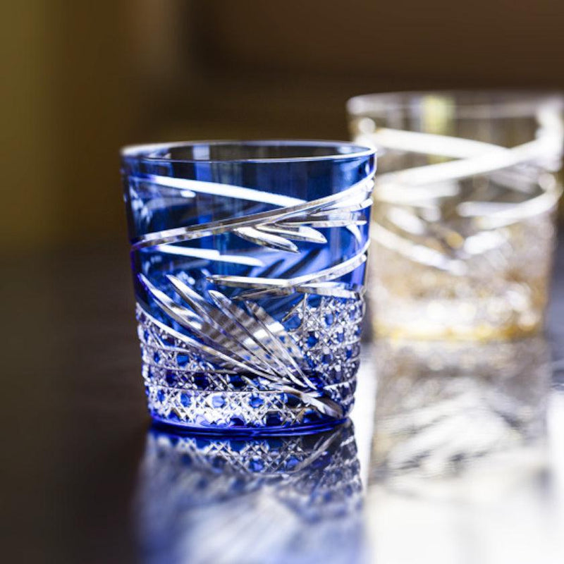 [Rocks Glass] Mai (สีน้ำเงิน) | Edo Kiriko | คากามิคริสตัล