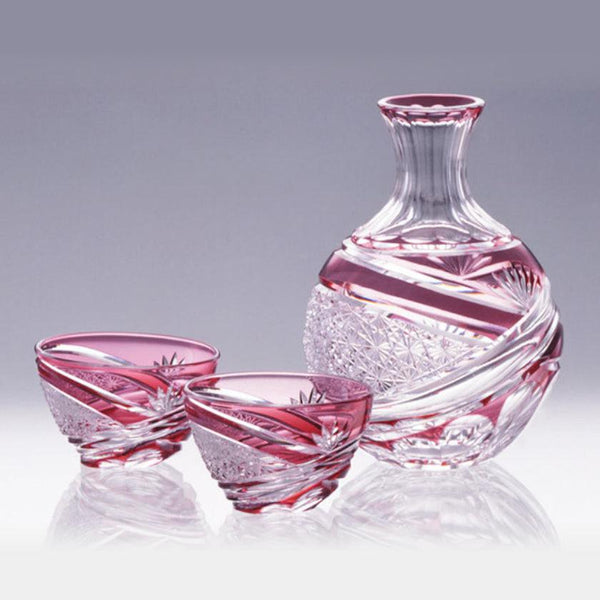 [清酒瓶]清酒套chrysanthemum網狀和竹葉|江戶切割玻璃|卡加米水晶