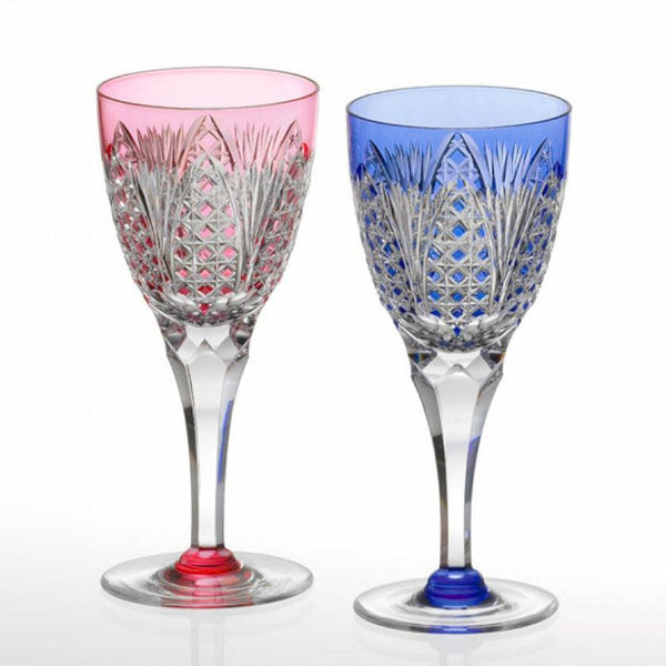 [แก้ว] คู่ของแก้วไวน์ใบไม้ไผ่และตะกร้าตะกร้า tetragonal Edo Kiriko | คากามิคริสตัล