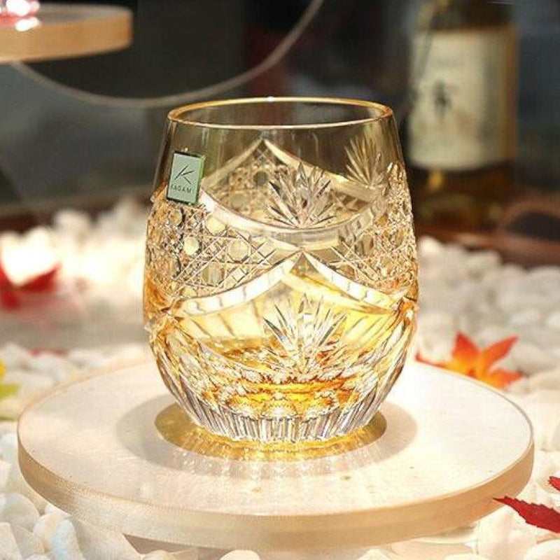 [Rocks Glass] Whiskey Glass晚間休息（黃色）Junichi Nabetani，傳統手工藝大師|江戶切割玻璃|卡加米水晶