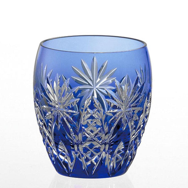 [ROCKS GLASS] WHISKEY GLASS BAMBOO FENCE & STAR (BLUE) | EDO KIRIKO | KAGAMI CRYSTAL