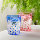 [ROCKS GLASS] PAIR OF WHISKEY GLASSES BAMBOO LEAVES & TETRAGONAL BASKET WEAVE | EDO KIRIKO | KAGAMI CRYSTAL