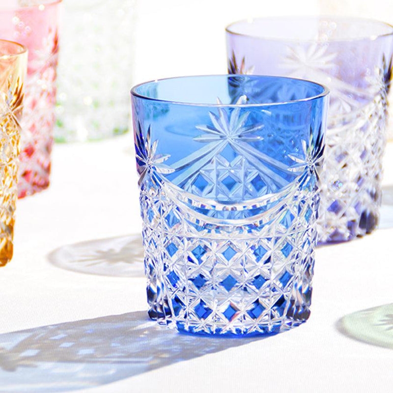 [ROCKS GLASS] PAIR OF WHISKEY GLASSES DRAPE & TETRAGONAL BASKET WEAVE | EDO KIRIKO | KAGAMI CRYSTAL