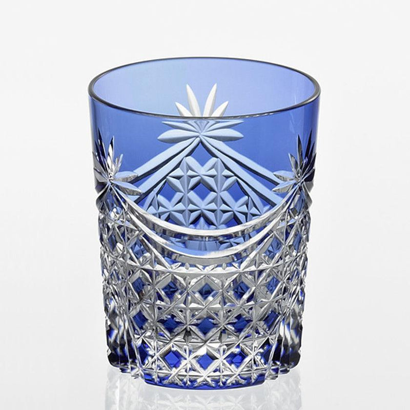 [ROCKS GLASS] PAIR OF WHISKEY GLASSES DRAPE & TETRAGONAL BASKET WEAVE | EDO KIRIKO | KAGAMI CRYSTAL