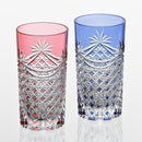 [GLASS] PAIR OF TUMBLERS DRAPE & TETRAGONAL BASKET WEAVE | EDO KIRIKO | KAGAMI CRYSTAL