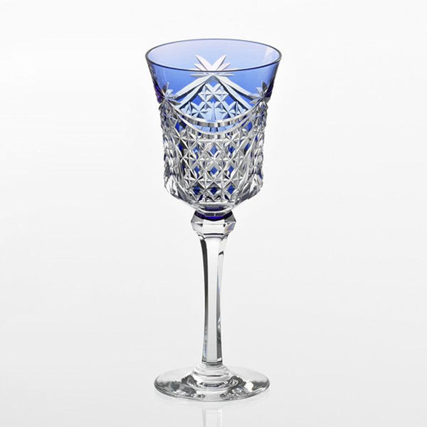 [Glass] Wine Glass Drape & Tetragonal Basket Sweave (สีน้ำเงิน) | Edo Kiriko | คากามิคริสตัล