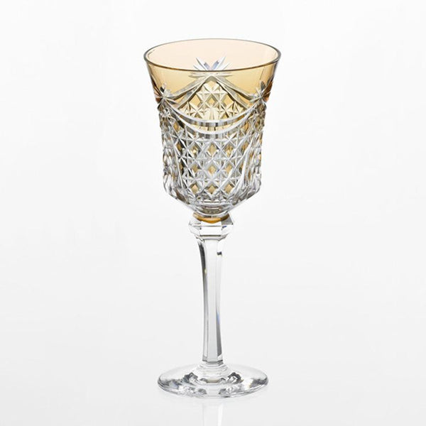 [แก้ว] ผ้าม่านแก้วไวน์และตะกร้า tetragonal (สีเหลือง) | Edo Kiriko | คากามิคริสตัล