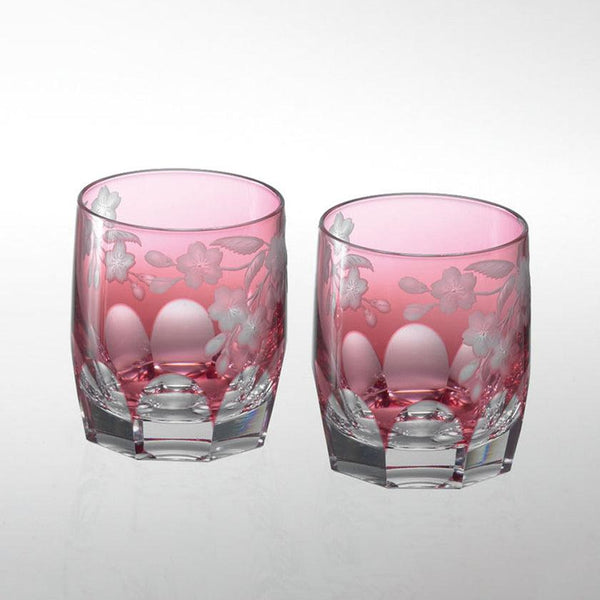 [ROCKS GLASS] PAIR OF WHISKEY GLASSES CHERRY | GRAVURE SCULPTURE | KAGAMI CRYSTAL