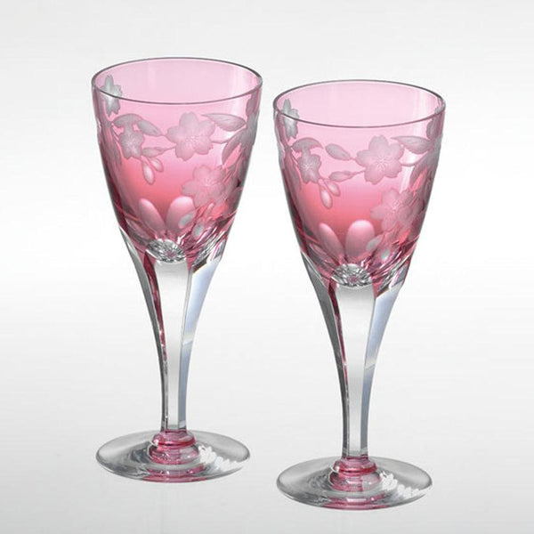 [GLASS] PAIR OF WINE GLASSES CHERRY | GRAVURE SCULPTURE | KAGAMI CRYSTAL