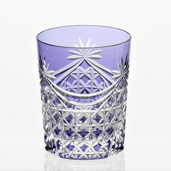 [Rocks Glass] Drape แก้ววิสกี้และตะกร้า Tetragonal สาน (สีม่วง) | Edo Kiriko | คากามิคริสตัล