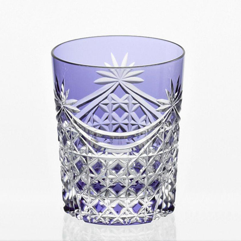 [岩石玻璃]威士忌玻璃懸垂和四方籃編織（紫色）|江戶kiriko |卡加米水晶