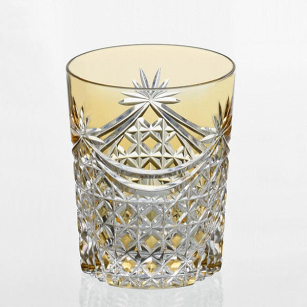 [岩石玻璃]威士忌玻璃懸垂和四方籃編織（黃色）|江戶kiriko |卡加米水晶