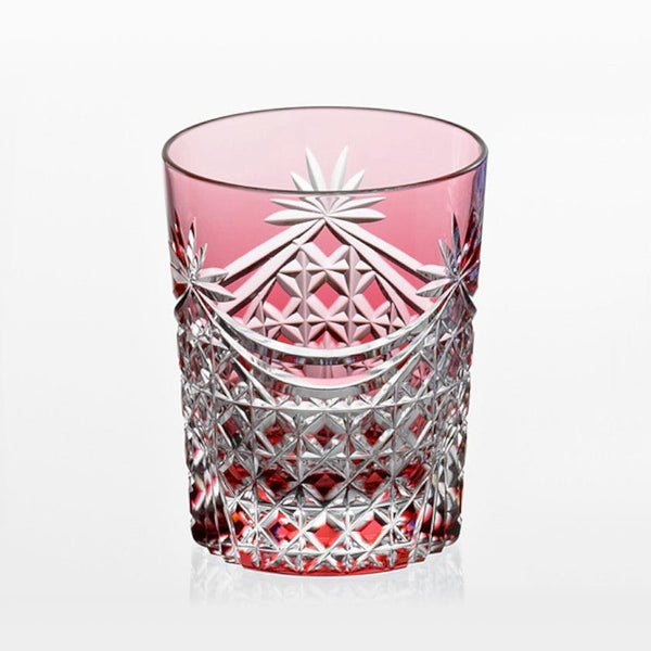 [Rocks Glass] Drape แก้ววิสกี้และตะกร้า Tetragonal สาน (สีแดง) | Edo Kiriko | คากามิคริสตัล
